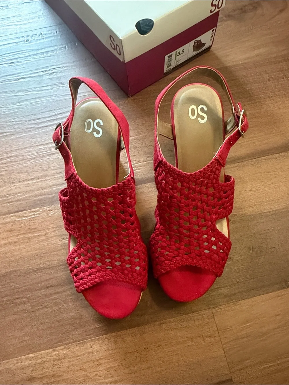 SO Red Woven Wedge Sandals